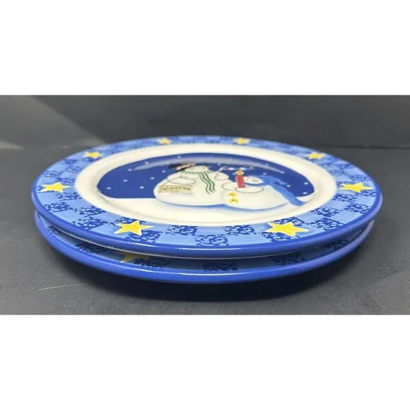 (2) SANDI GORE EVANS THE S'MORES THE MERRIER Jolly Follies Dinner Plates Snowmen - Picture 4 of 13